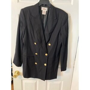 Worthington Womens Black Linen Blend Double BreastedBlazer Gold Crest Buttons 10